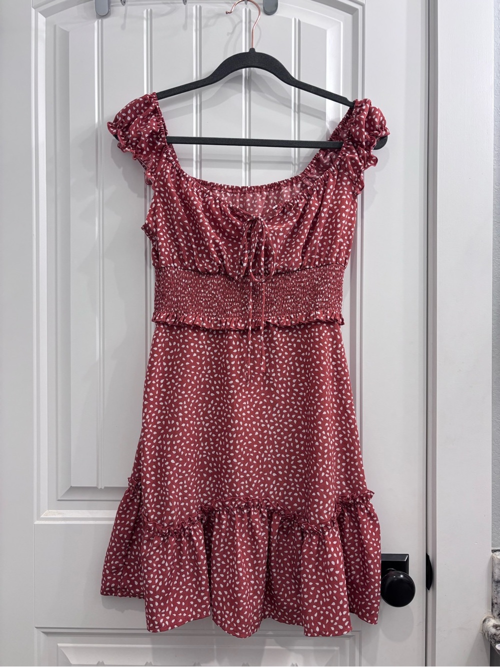 Smocked Ruffle Mini Dress in Dusty Rose